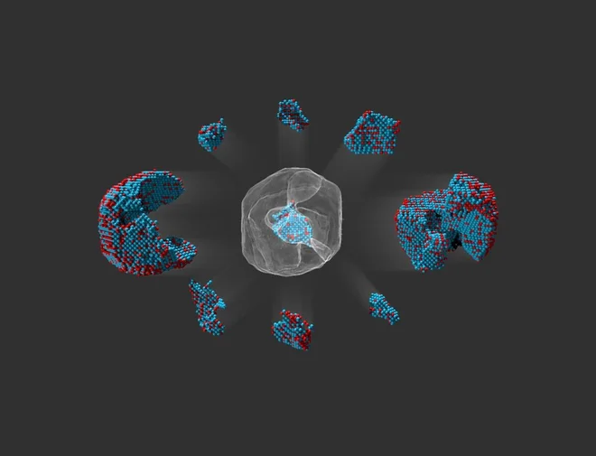 Raziskovalci Nacionalnega laboratorija Lawrence Berkeley so z mikroskopom dobili posnetek skupka atomov železa in platine z izjemno veliko ločljivostjo. FOTO: Colin Ophus