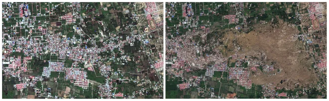 Petobo, Palu: 17. avgusta in 1. oktobra FOTO: DigitalGlobe/AP