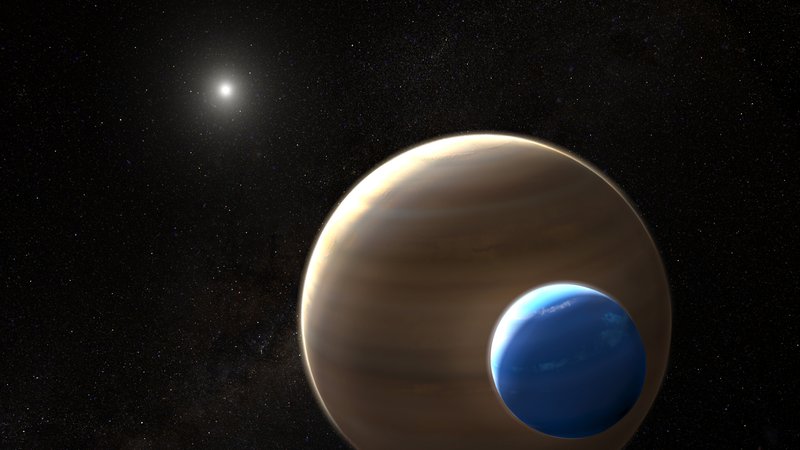 Fotografija: Umetniška upodobitev planeta in lune Kepler 1625b-i FOTO: Nasa, Esa