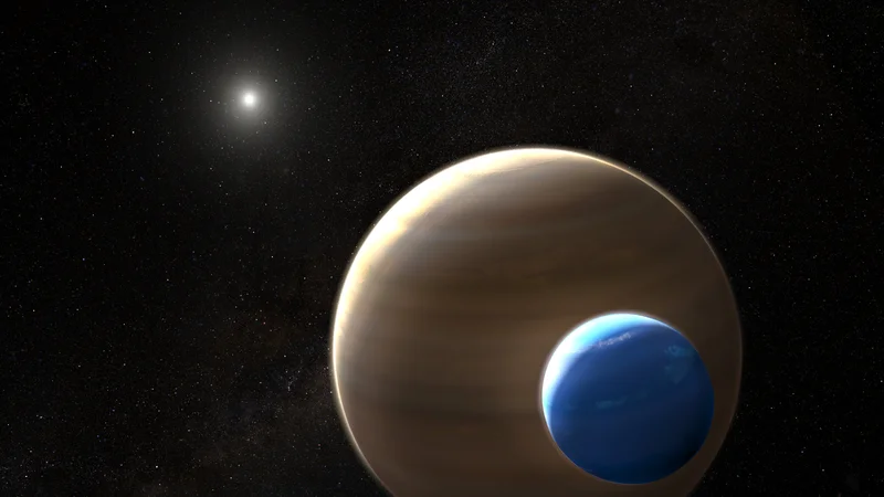 Fotografija: Umetniška upodobitev planeta in lune Kepler 1625b-i FOTO: Nasa, Esa