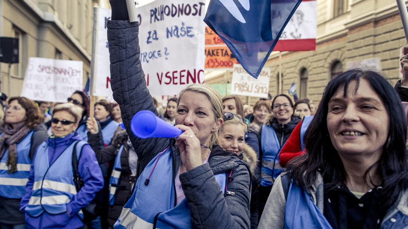 Fotografija: Sindikati javnega sektorja na protestnem shodu v Ljubljani, 41. 3. 2018 Foto Voranc Vogel/delo