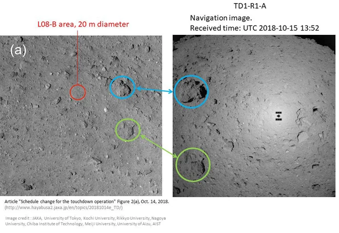 Z rdečo je označen predviden kraj pristanka. FOTO: Jaxa