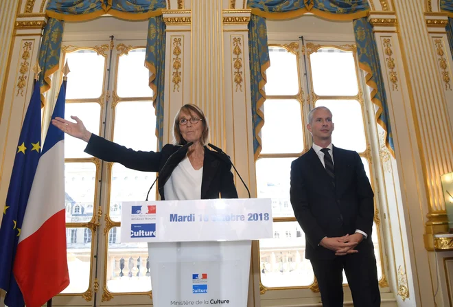 Françoise Nyssen in novi francoski minister za kulturo Franck Riester.&nbsp; Foto AFP