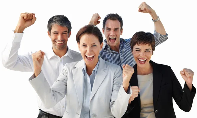 A group of very happy people isolated on white background
