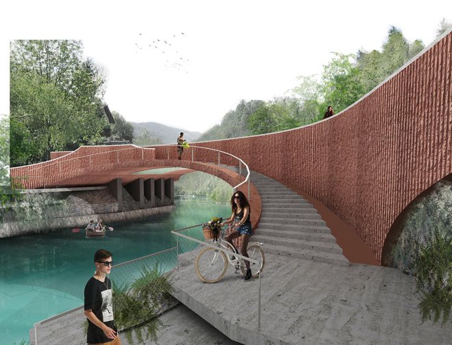 Idejna zasnova novega mostu, ki ureja območje celostno. FOTO: Arhitekturni biro Trije Arhitekti