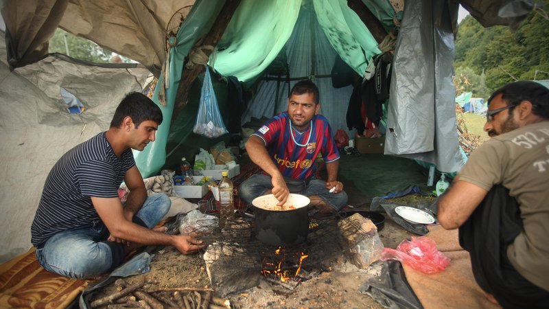 Fotografija: Pakistanski migranti v improviziranem kampu na obrobju Velike Kladuše Foto Jure Eržen