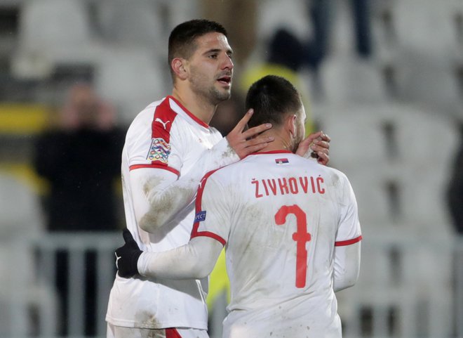 Srbski napadalec Aleksandar Mitrović (levo) je bil prvi strelec lige narodov (6). FOTO: Reuters