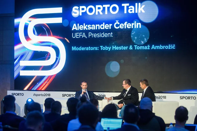 V Portorožu se je Aleksander Čeferin znova izkazal kot odlični govorec, ki mu občinstvo jé iz roke. FOTO: Sporto
