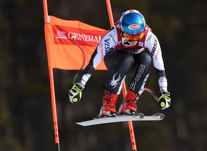Superveleslalom je bil do danes edina disciplina, v kateri Mikaela Shiffrin še ni zmagala. Zdaj je drugače. FOTO: Mark Ralston/AFP