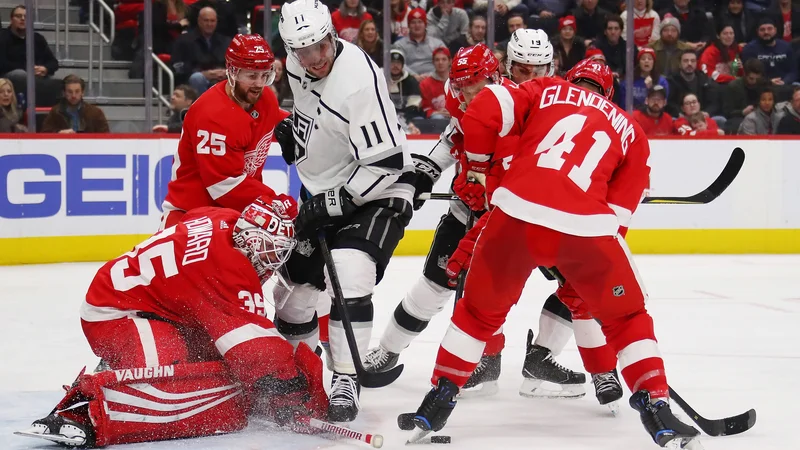 Fotografija: Jimmy Howard je zbral kar 42 obramb, kapituliral je zgolj pred Anžetom Kopitarjem. FOTO: Gregory Shamus/AFP