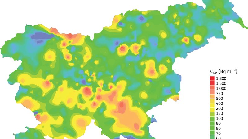 Fotografija: Koncentracije radona po Sloveniji FOTO: Delo/infografika