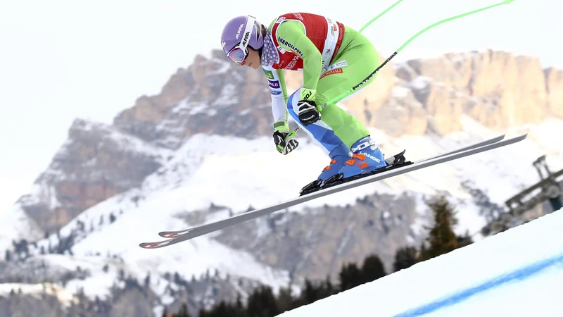 Fotografija: Ilka Štuhec na današnjem treningu v Val Gardeni. FOTO: AP