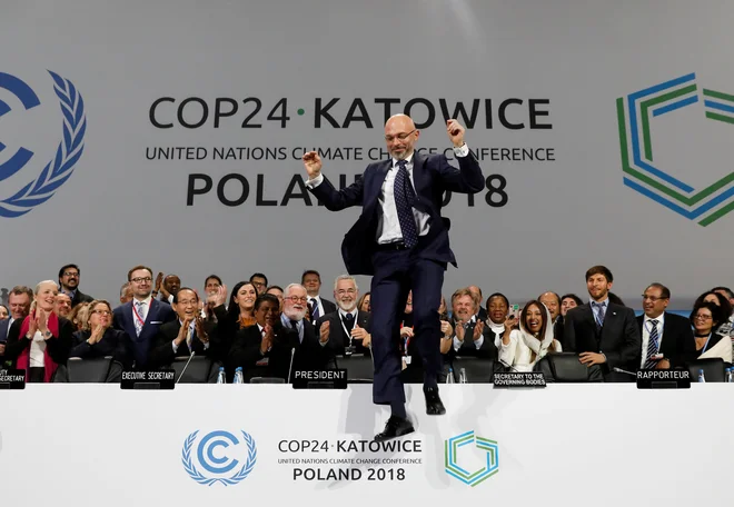 Predsedujoči COP24 Michal Kurtyka je navdušen nad rezultatom. FOTO: Kacper Pempel/Reuters