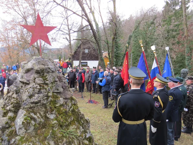 S prireditvenega prostora se je iz grl Partizanskega pevskega zbora slišala domoljubna pesem. FOTO: Bojan Rajšek/Delo
