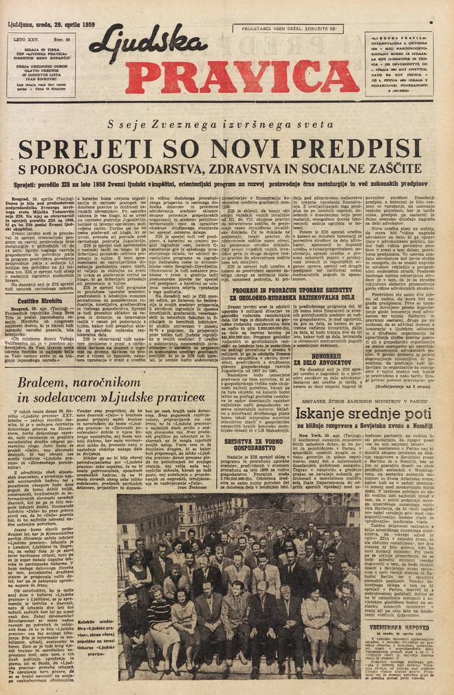 Zadnja naslovnica Ljudske pravice 29. aprila 1959. FOTO: Leon Vidic/Delo