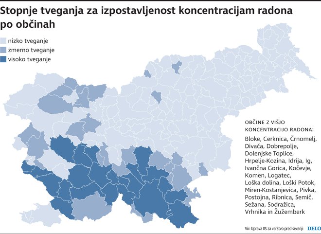 Radon v Sloveniji. FOTO: Infografika