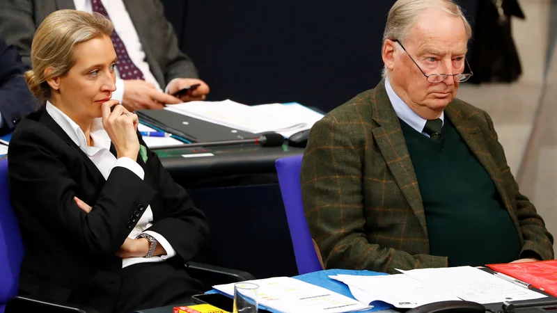 Fotografija: Alice Weidel in Alexander Gauland pričakujeta ugoden izid za AfD na majskih volitvah za evropski parlament. Foto Reuters