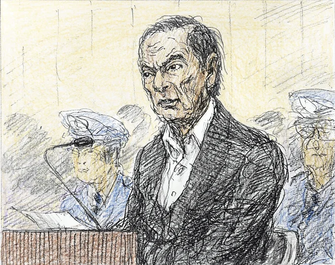 Carlos Ghosn se na sodniških risbah zdi shujšan v primerjavi s posnetki pred zaprtjem. FOTO: Reuters