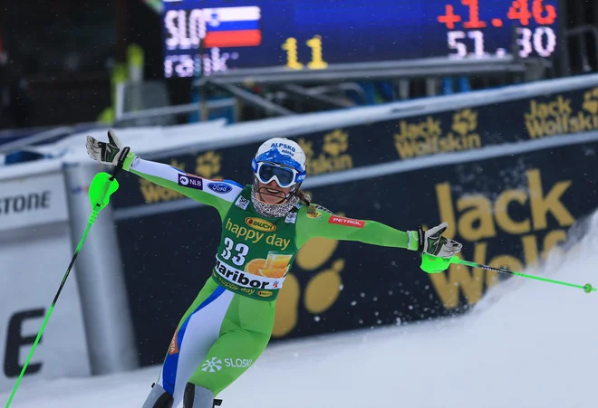 Ilka Štuhec je nazadnje v Mariboru tekmovala pred dvema sezonama. Na krilih uspeha je dosegla uvrstitvi kariere v tehničnih disciplinah. V veleslalomu je bila 14., v slalomu 10. FOTO: Tadej Regent/Delo