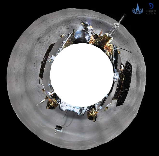 Kitajska vesoljska agencija je objavila 360-stopinjsko panoramsko fotografijo, ki jo je posnela sonda na oddaljeni strani Lune. FOTO: China National Space Administration (CNSA)/AFP