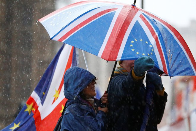 Nasprotniki brexita pred poslopjem britanskega parlamenta v Londonu. FOTO: REUTERS/Henry Nicholls