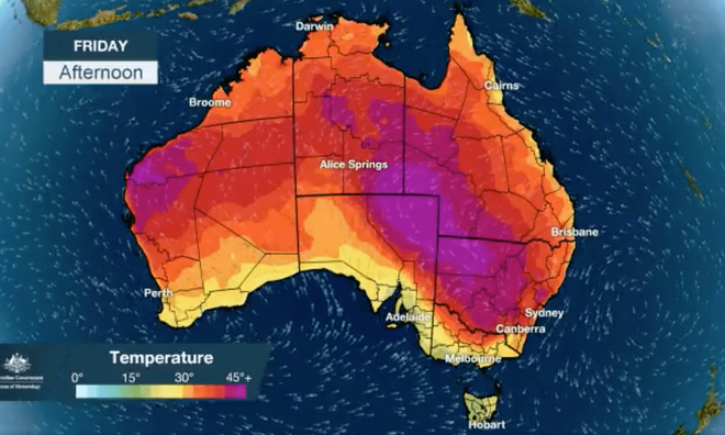 Vročinski val v Avstraliji. FOTO: Avstralski meteorološki urad