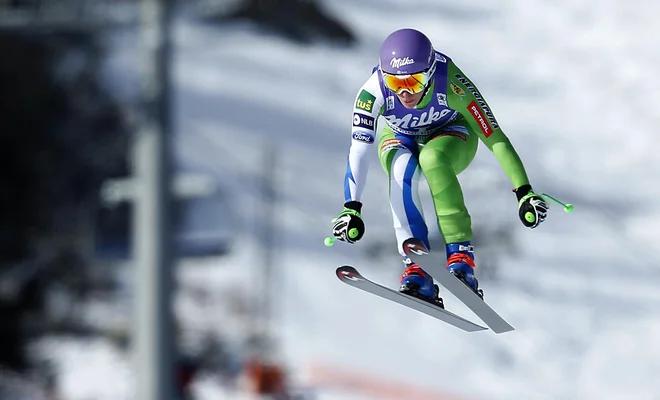 Ilka Štuhec je na drugem smuku v Cortini d'Ampezzo zasedla tretje mesto. FOTO: Matej Družnik/Delo