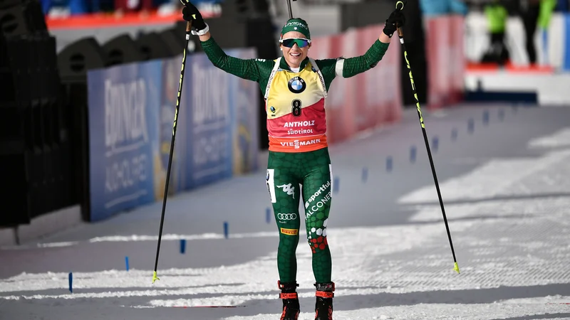 Fotografija: Dorothea Wierer je navdušila gledalce v Anterselvi. FOTO: AFP