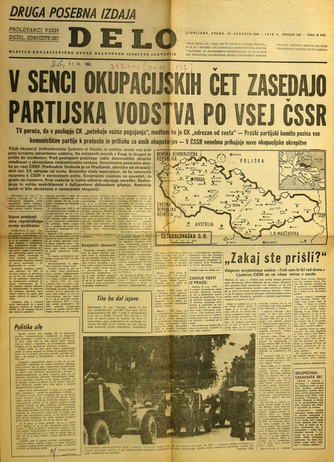 Naslovnica druge posebne izdaje Dela ob invaziji na Češkoslovaško.
