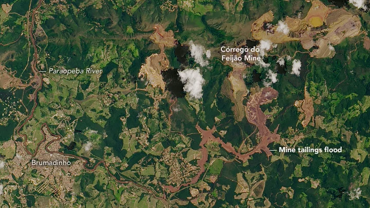 Situacija po zrušitvi jezu 30. januarja letos. FOTO: Nasa Earth Observatory
