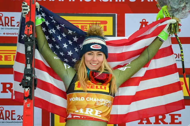 Mikaela Shiffrin je prvič v karieri osvojila naslov svetovne prvakinje v superveleslalomu. FOTO: AFP