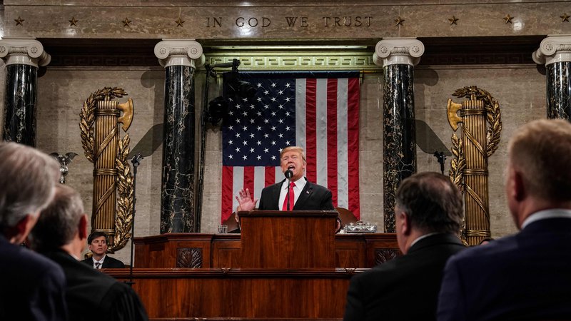 Fotografija: Trump je nagovor kongresa izrabil predvsem za krepitev podpore med republikanskimi kongresniki, omajanimi ob nedavni ustavitvi dela vlade. FOTO: Doug Mills/AFP