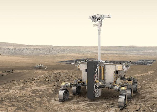 Umetniška upodobitev roverja ExoMars, ki je zdaj dobil ime po britanski znanstvenici. FOTO: ESA/ATG Medialab 