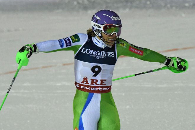 Ilki Štuhec se je poznalo pomanjkanje slalomskega treninga. FOTO: Francois Xavier Marit/AFP