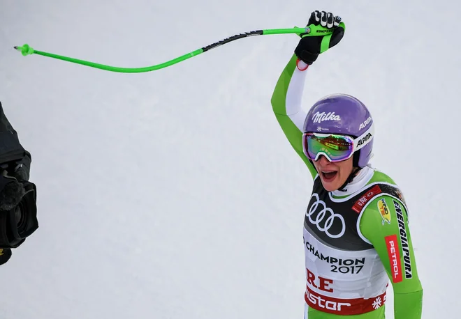 Ilka Štuhec je ob šprihodu v cilj natanko vedela, kako hitra je bila. FOTO: Francois Xavier Marit/AFP