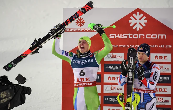 Štefan Hadalin je imel obilo razlogov za zadovoljstvo. FOTO: Jonathan Nackstrand/AFP