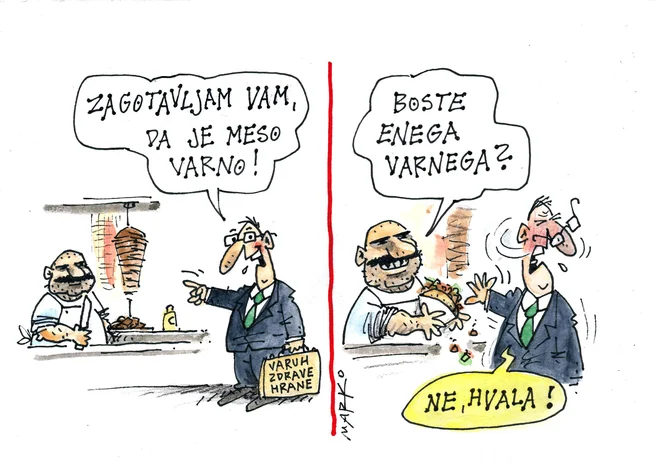 Potrošniki vedno več nakupujejo z nakupovalnim lističem, zato je tudi manj impulznih, nenačrtovanih nakupov. KARIKATURA: Marko Kočavar