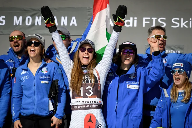 Zmage se je veselila Italijanka Sofia Goggia. FOTO: Fabrice Coffrini/AFP