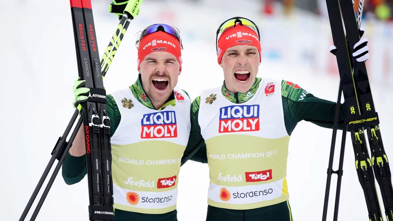 Fotografija: Ekipni šprint nordisjkih kombinatorcev na SP sta dobila Eric Frenzel in Fabian Riessle. FOTO: Reuters