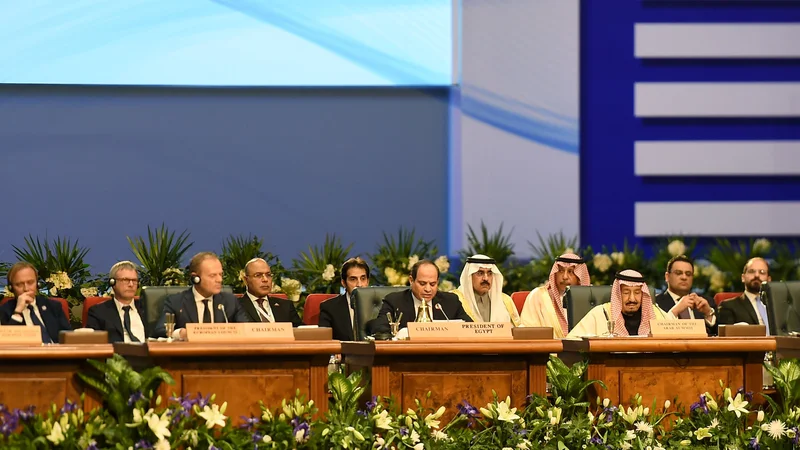 Fotografija: Predsednik Evropskega sveta Donald Tusk in egiptovski predsednik Abdel Fatah al Sisi FOTO: AFP