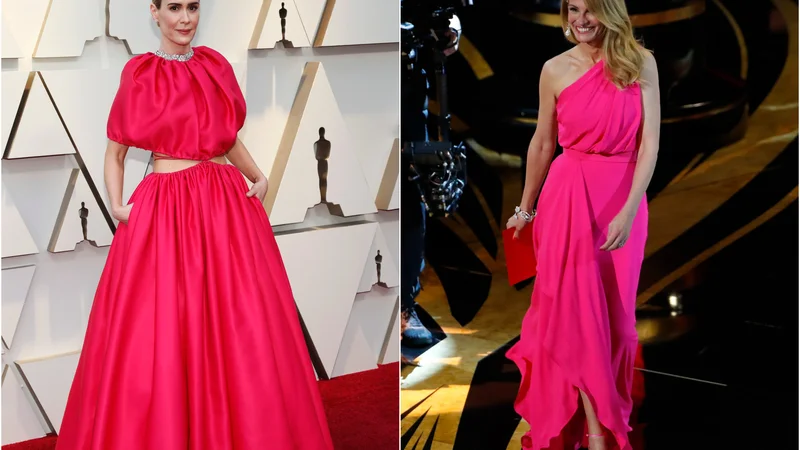 Fotografija: Lepotici v rožnatem sta bili tudi Sarah Paulson in Julia Roberts. Foto Reuters