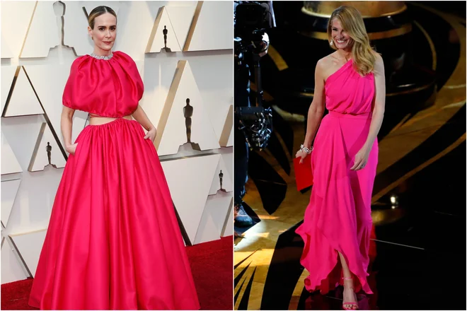 Lepotici v rožnatem sta bili tudi Sarah Paulson in Julia Roberts. Foto Reuters
