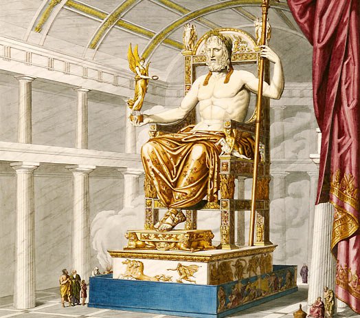 Rekonstrukcija notranjosti templja z Zevsovim kipom v Olimpiji FOTO: Arhiv ZRC SAZU