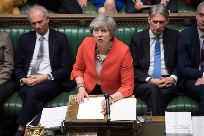Britanska premierka Theresa May je za danes napovedala novo glasovanje v parlamentu, tokrat o brexitu brez dogovora. FOTO: Jessica Taylor/Afp