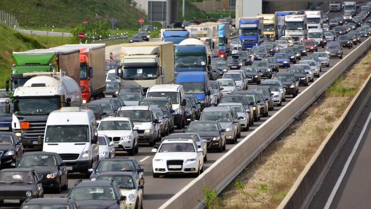 Fotografija: traffic jam during rush hour on multi-lane motorway
