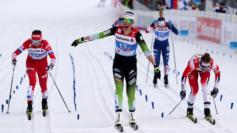 Fotografija: Anamarija Lampič tako visoko v tej sezoni svetovnega pokala še ni bila. FOTO: Lisi Niesner/Reuters