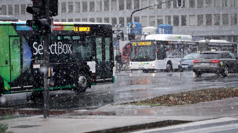 Fotografija: V Ljubljani se sneg večinoma ni oprijemal cestišč. FOTO: Ema Nemanič/delo
