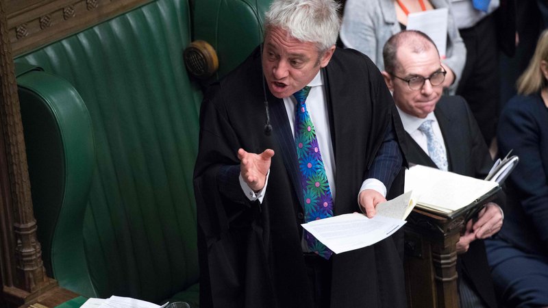 Fotografija: Predsednik spodnjega doma britanskega parlamenta John Bercow je presodil, da poslanci ne morejo še v tretje glasovati o ločitvenem sporazum z EU, brez da se vsebina tega ne spremeni. FOTO: Jessica Taylor/Afp