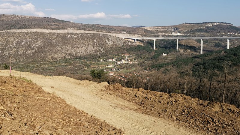 Fotografija: Prvi kilometer dostopne ceste do gradbišča pri Tinjanu je že zasnovan. Foto Boris Šuligoj