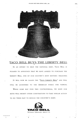 Ameriška veriga hitre prehrane Taco Bell je leta 1966 objavila nakup ikoničnega zvona Liberty Bell. FOTO: Wikipedia